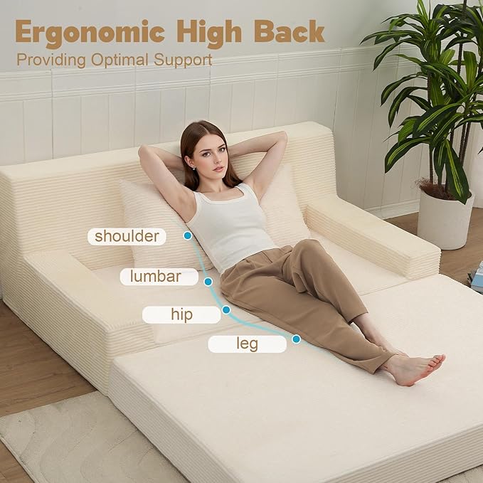MeMoreCool Boneless Folding Queen Sofa Bed – Corduroy Convertible Sleeper Chair & Fold‑Out Futon for Living Room Guest Use