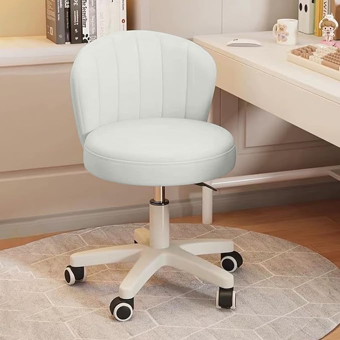HDHNBA Small Desk Chair Round Rolling Chair with Back PU Leather Height Adjustable Swivel Vanity Work Computer Stool Chair for Home Office Bedroom, Set of 4