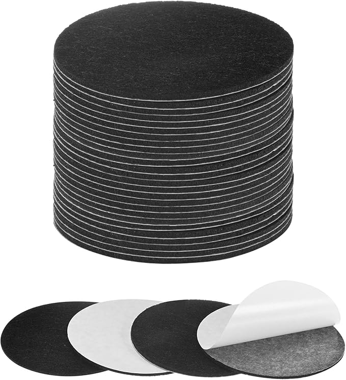 30-Pack Lamp Base Felt, 3.5 Inch Dia. 2mm Thick Self Adhesive Round Fabric Felt Pads for Lamp/Furniture/DIY, Non-Slip Fiber Backed Patch Circles with Adhesive Backing [Black]