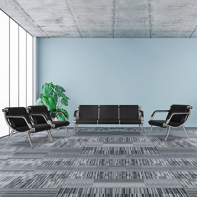 Kinfant Waiting Room Chair- Office Reception Furniture with Armrest and PU Leather Cushion, Office Guest Chair for Waiting Room Airport Hospital Bank Lobby, Black (6 Seat)