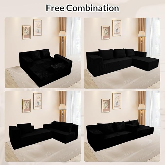 ANONER 103" Sofa Bed Sectional Cloud Couch with L-Shape Chaise, Modular Sofa with Deep Seat, Free Combination Cloud Couches for Modern Minimalist Living Room Apartment, No Assembly Required, Black