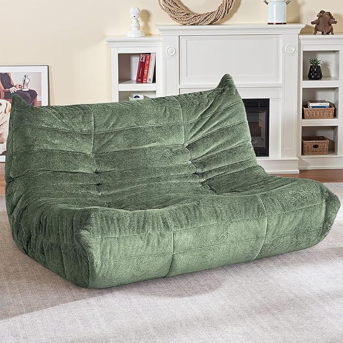 HABUTWAY Bean Bag Chair, Giant Bean Bag Chairs for Adults, Loveseat Fireside Chair, 2 Seater Lazy Bean Bag Sofa Memory Foam Couch for Living Room, Bedroom, Office (Green)