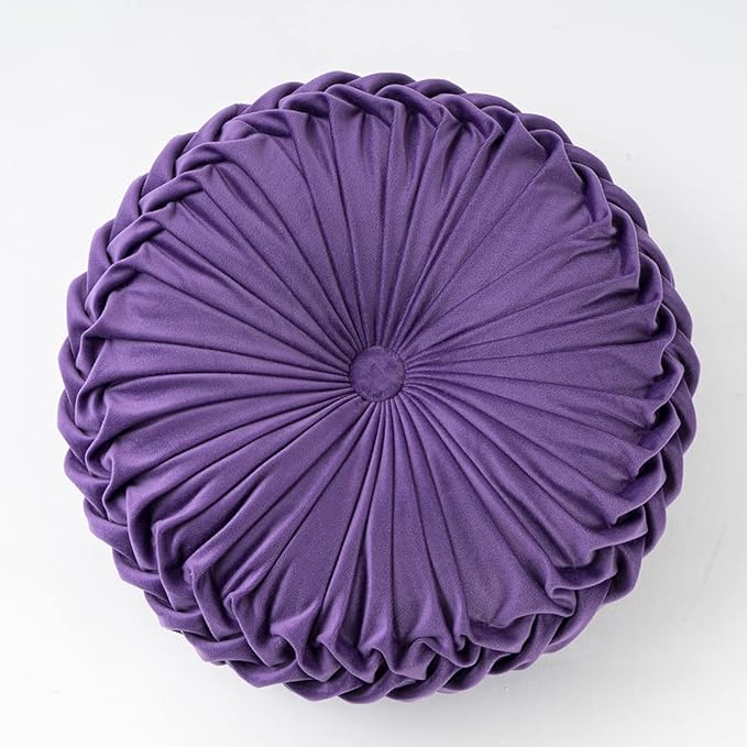 vctops Solid Velvet Seat Cushions Round Floor Pillows Thicken Chair Cushions Pleated Chair Pads Seat Pad Throw Pillows for Bedroom Living Room (Violet,Diameter 14")