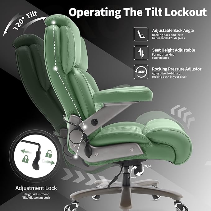 Big and Tall Office Chair 700lbs - Adjustable Headrest&Lumbar Support, 3D Flip Arms, Large Wheels &Heavy Duty Metal Base, Ergonomic High Back Computer Chair Desk Chair, Thick Padded Extra Wide Seat