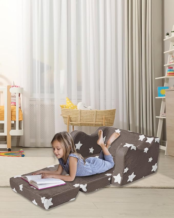Toddler Couch, Kids Couch for Toddler Fold Out, 2-in-1 Convertible Kid Sofa to Lounger Bed for Girls and Boys, Ideal for Reading Sleeping Gaming Decor (Brown)