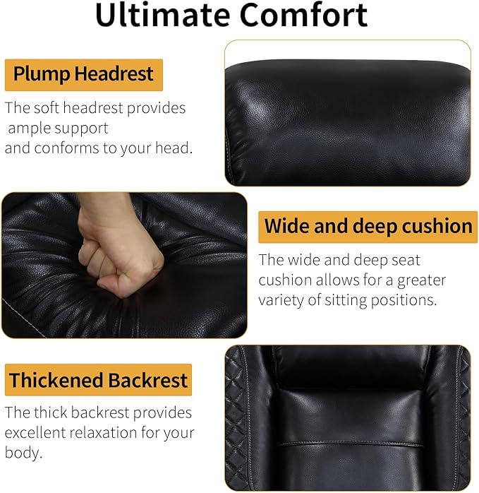 Caberryne Power Recliner Sofa with LED Lights,Leather Reclining Loveseat with Double Recliner/USB Port/Storage Console/Cup Holder for House/Home Theater(2 Seater Loveseat,Black)