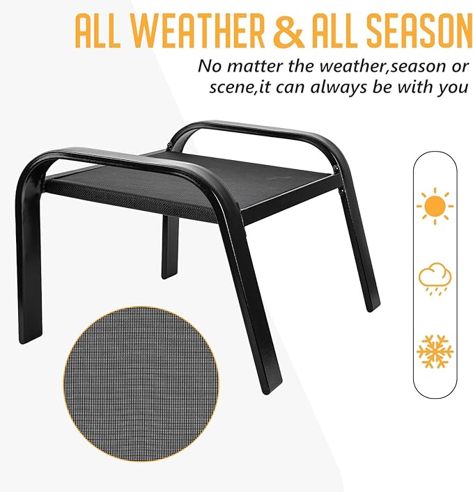 Deugold Outddor Patio Ottoman 2 Set All Weather Outdoor Foot Rest Patio Furniture Coffee Table for Garden Backyard Porch Black