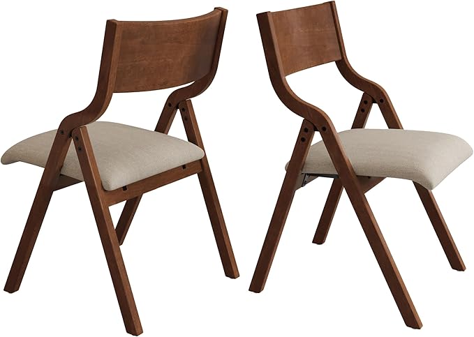 Ball & Cast Upholstered Folding Chairs Set of 2, Kitchen Dining-Chair w/Solid Wood Frame, Portable Activity Neeting Chair,No Assembly Needed, Easy Carry and Storage,Walnut+Taupe