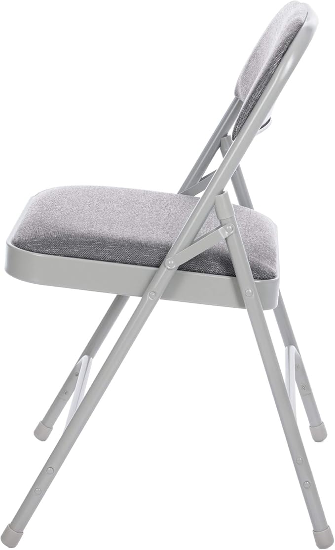 OEF Furnishings OEF2200 Series Heavy-Duty Premium Fabric Padded Upholstery Double-Hinged Folding Chairs (4-Pack, Slate Gray)