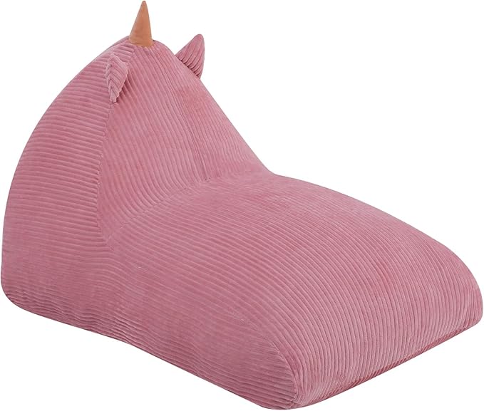 COMAX Bean Bag Chairs for Kids, Unicorn Kid Beanbag Chair with Filler, Toddler Lounge Bean Chair Corduroy, Lazy Floor Lounger for Girls and Boys Stuffed, Pink