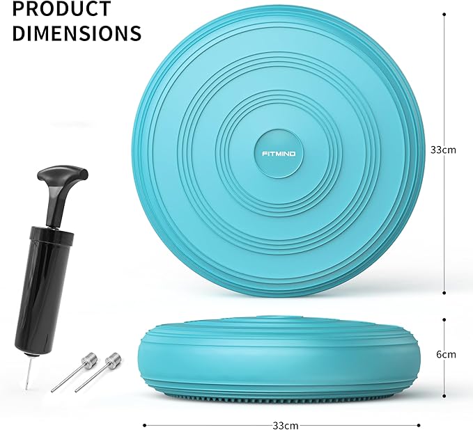 FITMIND Inflated Wobble Cushion,Circular Non-slip Texture for Comfortable Sitting,Extra Thick Dyna Disc with Pump for Core Strength,Wiggle Seat to Improve Posture,Fitness,660lb Load Capacity