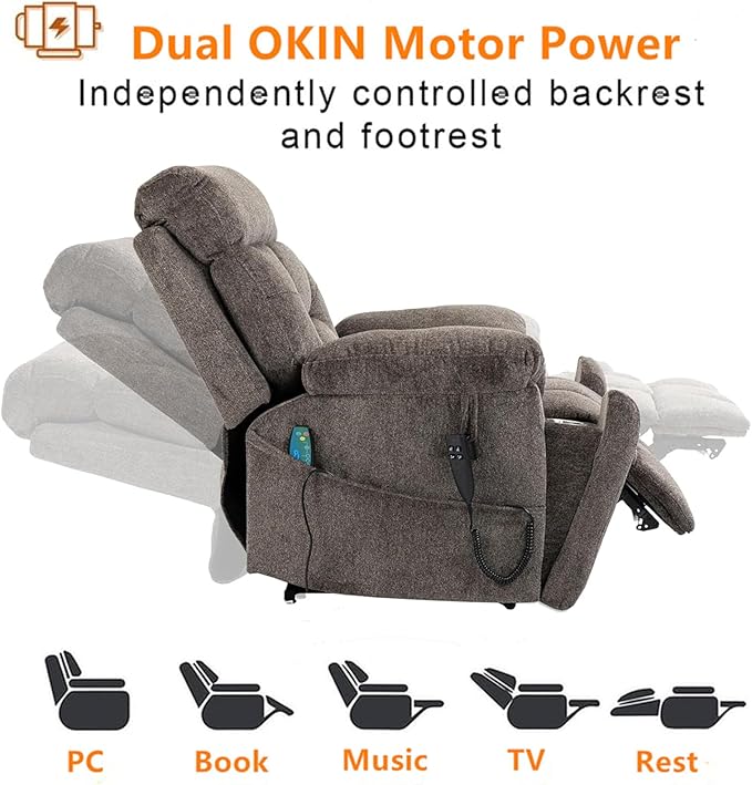 Oversized Lift Chair Heated Vibration Recliner with Massage and Hidden Cup Holder, Power Lift Recliner Chair for Elderly, Big Man 400lbs, Lay Flat Recliner Chairs Extra Wide for Sleeping