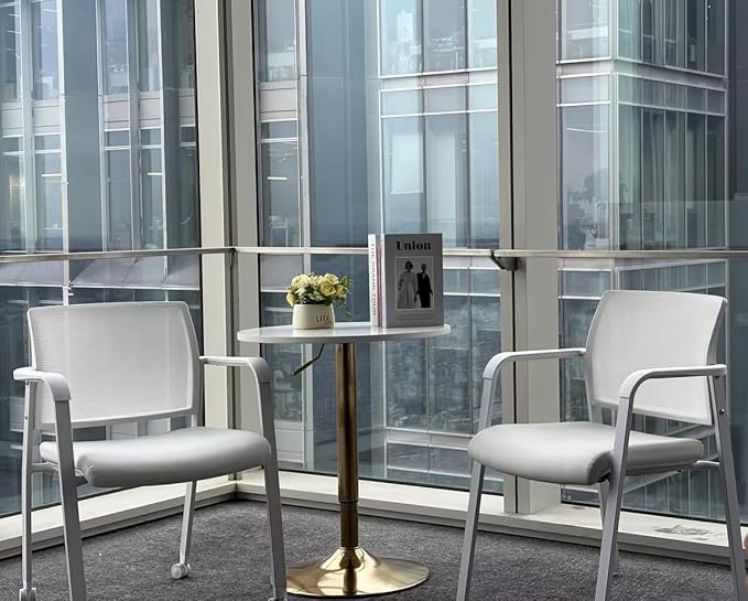 CLATINA Mesh Back Stacking Arm Chairs, Office Reception Guest Chair, Desk Chair No Wheels Ergonomic Lumbar Support and Thickened Seat Cushion for Waiting Conference Room White(8 Pack)