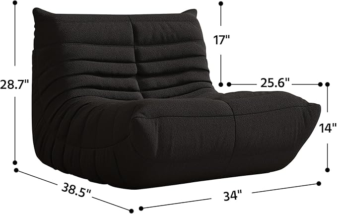Bean Bag Chair, Fireside Chair, Large Bean Bag Chair for Adults, Bean Bag Chairs for Teens with High-Resilience Foam, Non-Slip Base Floor Lounge Sofa,Living Room (Black, Single)