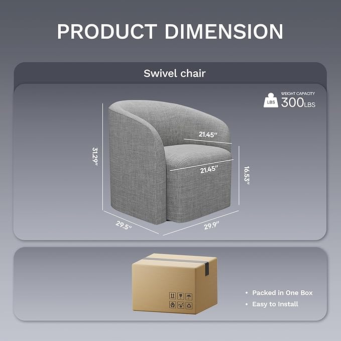 COLAMY Swivel Accent Chair, Barrel Chair with Armrest, Comfy Round 360°Mondern Armchair, for Living Room/Bedroom/Waiting Room, No Assembly, Gray