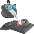 COMAX Bean Bag Chair for Kids, Convertible Toddler Beanbag Bed Corduroy, Children Bean Chair Stuffed to Floor Mattress with Filler, Grey