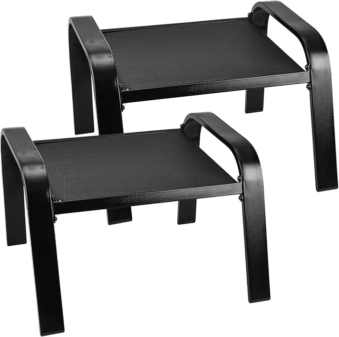 Deugold Outddor Patio Ottoman 2 Set All Weather Outdoor Foot Rest Patio Furniture Coffee Table for Garden Backyard Porch Black