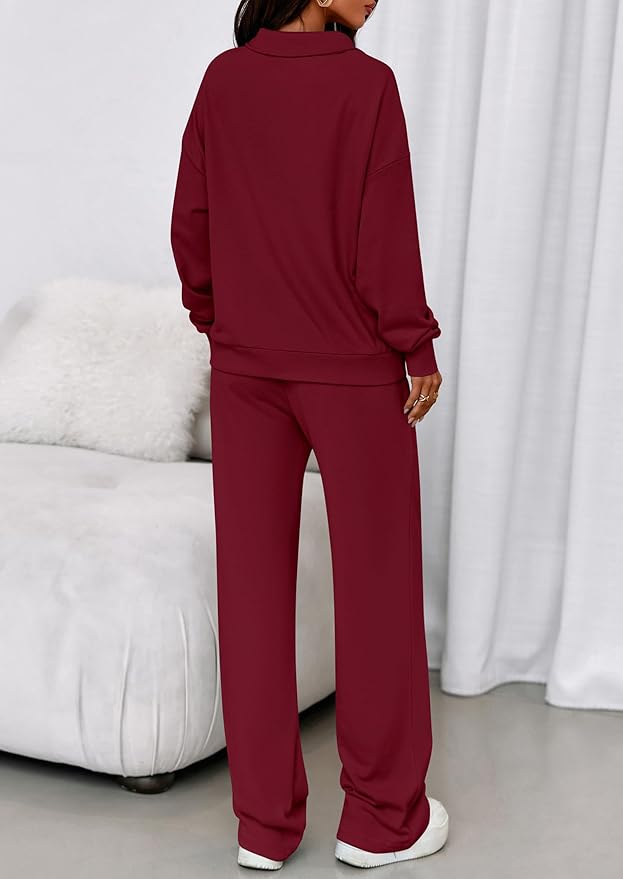 PRETTYGARDEN Womens Casual Two Piece Sets Fall 2026 Outfits Quarter Zip Sweatshirts Straight Leg Pants Sweatsuits Tracksuit