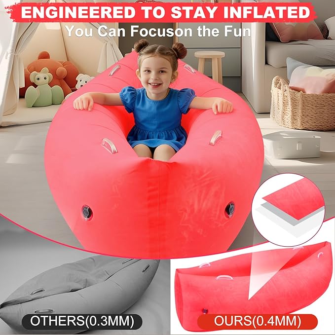 Toggloo Sensory Chair for Kids, 60" Inflatable Peapod for Children, Peapod Canoe, ADHD Sensory Pea Pod - Sensory pod for Autistic Children, Includes Electric Air Pump-Red