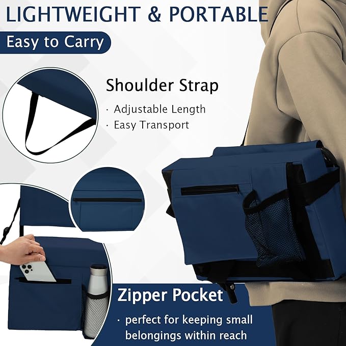 2pcs Stadium Seat for Bleachers with Back Support，Portable Bleacher Chairs with Back and Cushion，Includes Shoulder Strap and Cup Holder