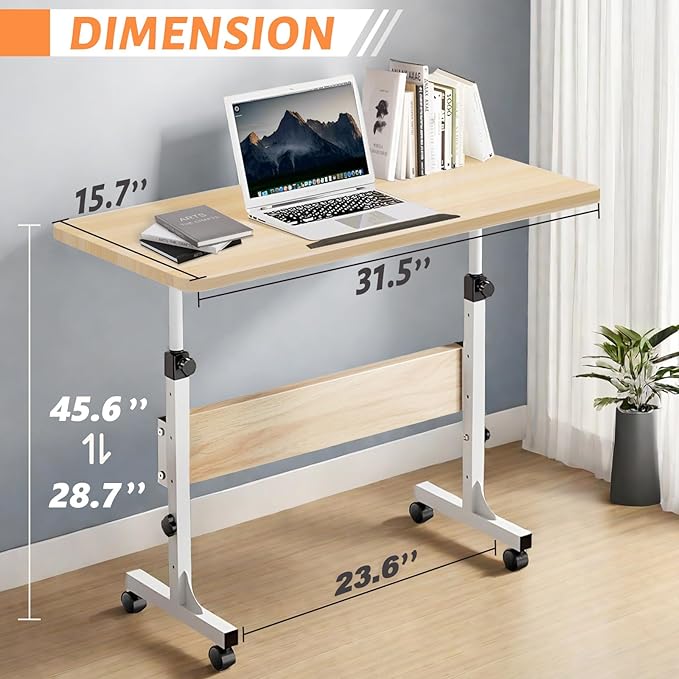 HDHNBA Rolling Desk Adjustable Height,Portable Laptop Desks,Small Standing Desk with Wheels for Home Office