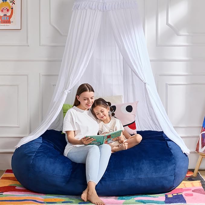 Hobestluk 4FT Bean Bag Chair Large Beanbag with Removable Cover Adult Bean Bag Chair with Portable Handle Desgin for Living Room Bedroom (Blue, 4FT)