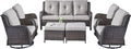 Rilyson Wicker Patio Furniture Set - 7 Piece Rattan Outdoor Sectional Conversation Sets with 4 Swivel Rocking Chairs,2 Ottomans and 1 Sofa for Porch Deck Garden(Brown/Grey)