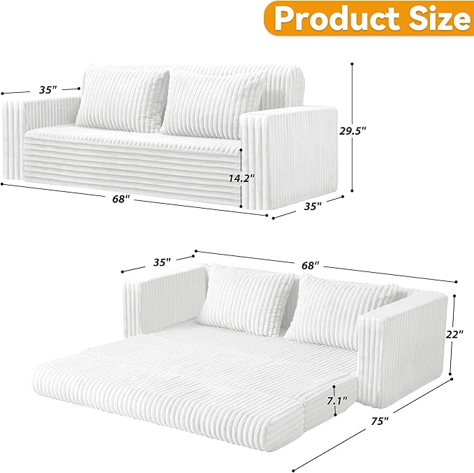 HABUTWAY Folding Sofa Bed, 2 in 1 Convertible Sleeper Chair with 2 Pillows, Portable Fold Out Chair Bed with Armrest, Comfy Floor Couch, Lazy Sofa for Living Room Bedroom Dorm Home Office, Beige