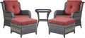Rilyson Outdoor Patio Furniture Chairs Set - 5 Piece Wicker Rattan Patio Sectional Conversation Sets with 2 Armrest Chairs,2 Ottomans and Side Table for Porch Deck Balcony Garden(Mixed Grey/Red)