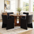 CIMOTA Boucle Dining Chairs Set of 4, Sherpa Upholstered Accent Chairs with Arms/Wood Legs, Comfortable Kitchen Chairs for Living/Reception/Dining Room, Black