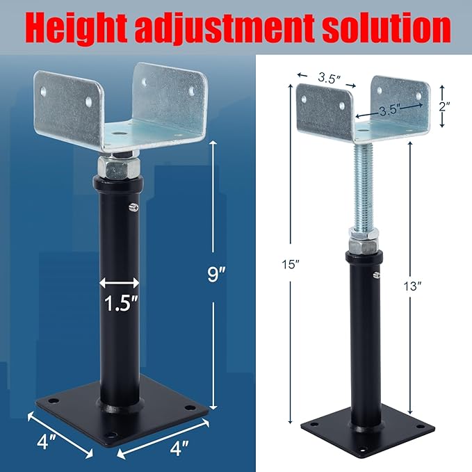 YXGJDP 2 Pack U-Shaped Floor Jack - Adjustable Steel Beam Support for 4x2, 4x4, 4x6 Joists Heavy Duty Screw Jack with U-Head Telepost & House Jack.9-13 Inch Adjustment Range.