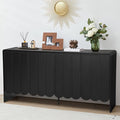 ORRD Sideboard Buffet Cabinet, Accent Storage Cabinets with 4 Doors, Farmhouse Wood Cabinet with Adjustable Shelves and Wave Panel for Living Room, Dining Room, Entry - Black