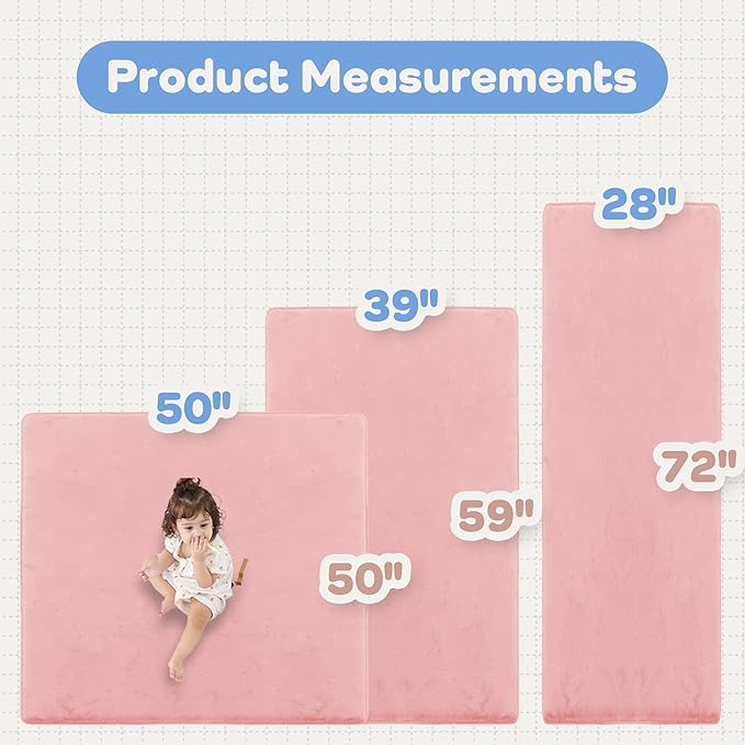PAPAMAT 1.3" Thick Baby Floor Play Mat 50x50, Basic Padded Foam Mat for Tummy Time Crawling, Non Slip Cushioned for Babies Toddlers Infants Kids (Pink)