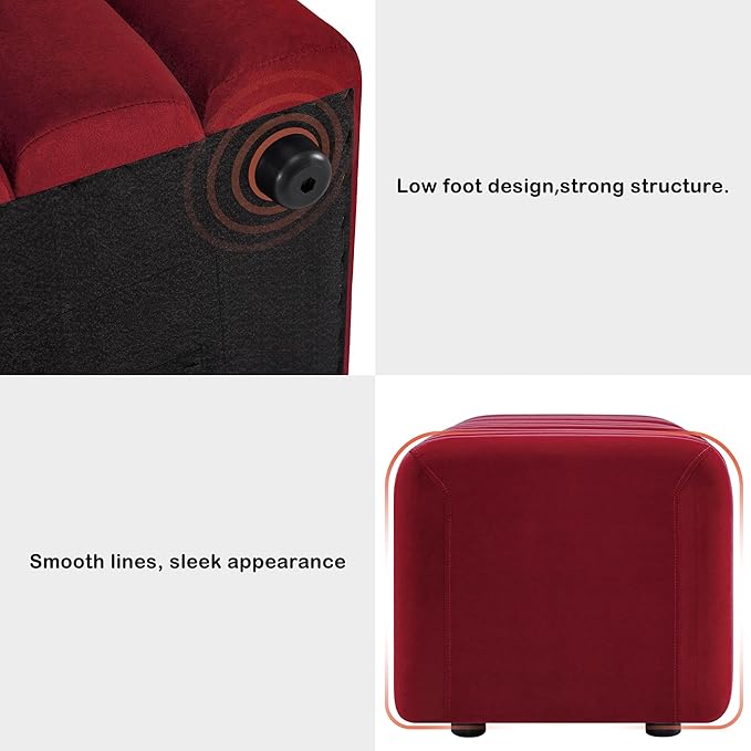 MCombo Waiting Room Benches, Guest Reception Lobby Chairs for Salon, Velvet Upholstered Ottoman for Bedroom Entryway 4698 (Red)