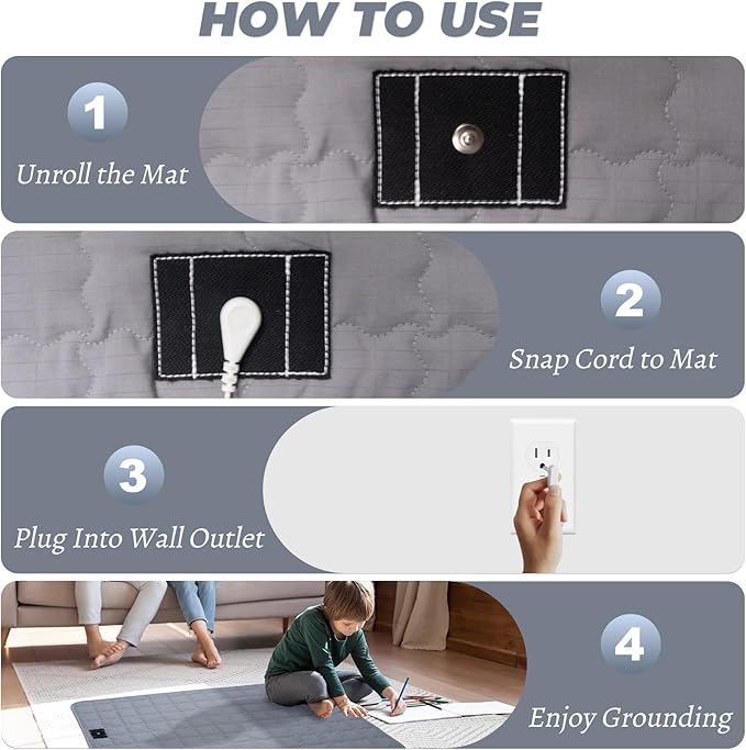 Grounding Mat, 24x35 Inch, Cotton Grounding Pad with Silver Fiber, Grounding Mat for Feet, Improves Sleep Wellness, Gray