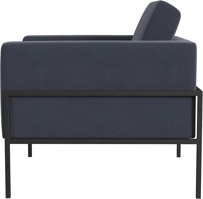 HomePop Modern Metal Frame Accent Chair|Homepop Home Décor|Accent Chairs for Living Room & Bedroom - Steel Blue Velvet