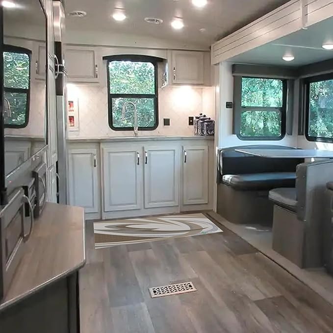 EEZ RV Products Anti-Fatigue Kitchen Mat Set of 2 Non Slip Cushioned Mats and Runner for an RV or a Home-Brown