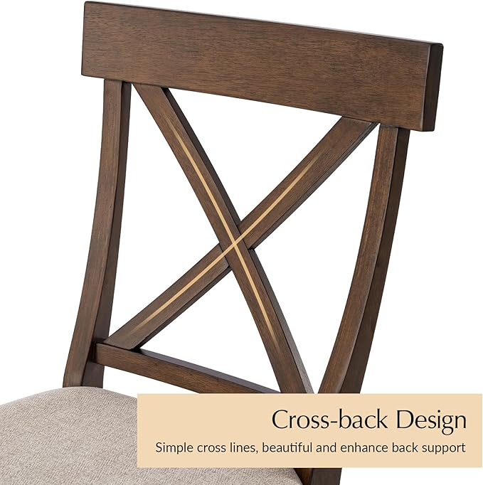 HULALA HOME Solid Wood Dining Chairs Set of 2, Walnut Farmhouse Upholstered Kitchen Dining Room Chair Mid-Century Modern Dinner Chair with Cross Back Wooden Legs for Living Room, Restaurat, Cafe