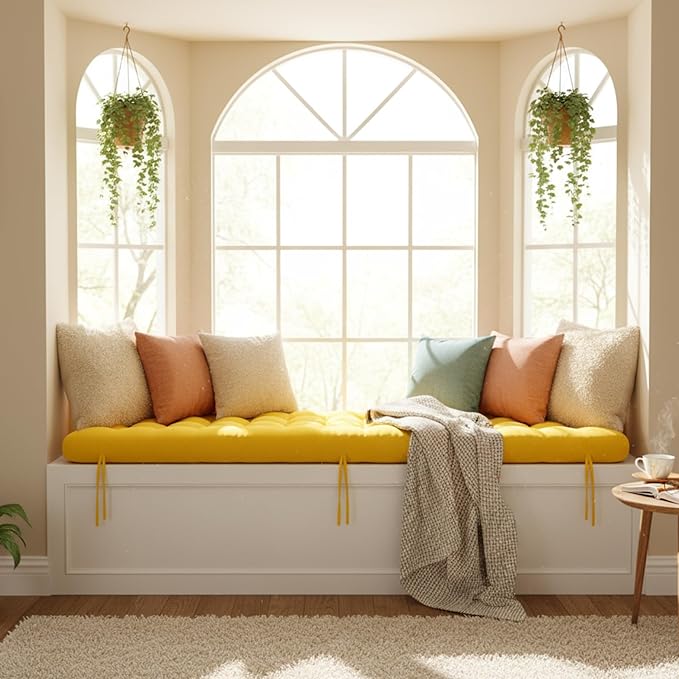 Vercraft Long Floor Cushion Large Floor Cushion with Brushed Cotton 74.8 x 27.5 x 3.15 in Jumbo Lounger Pillow for Outdoor Indoor Bay Window Meditation Yoga Reading Sleeping(Yellow)