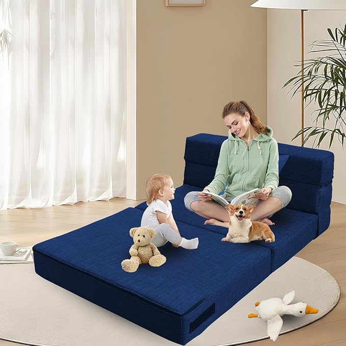 Nigoone Folding Sofa Bed Couch Memory Foam with Pillow Sleeper Chair Lazy Couch Twin Size Futon Convertible Guest Beds,Washable Cover,Dark Blue
