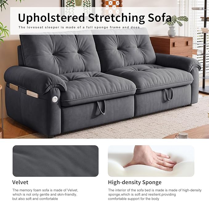 oaaktu Queen Size Sleeper Sofa Couch with Pullout Bed,Convertible Pull Out Adjustable Backrest for Small Spaces,Apartment, Guest Room (3820GREY)