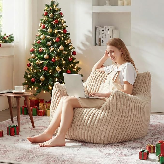 Giant Bean Bag Chairs for Adults with Filling Plush Fluffy Bean Bag Chairs for Teens with Armrests Comfy BeanBag Lazy Couch Sofa Chair for Bedroom Living Room Reading