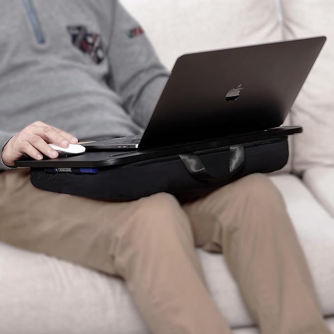 Lap Desk – Laptop Lap Desk with Cushion for Bed, Couch or Floor, Fits up to 17" Laptop, Built-in Slot, Non-Slip PVC Leather Top, Portable & Lightweight – Home Office, Istudyniture (Small,Black)