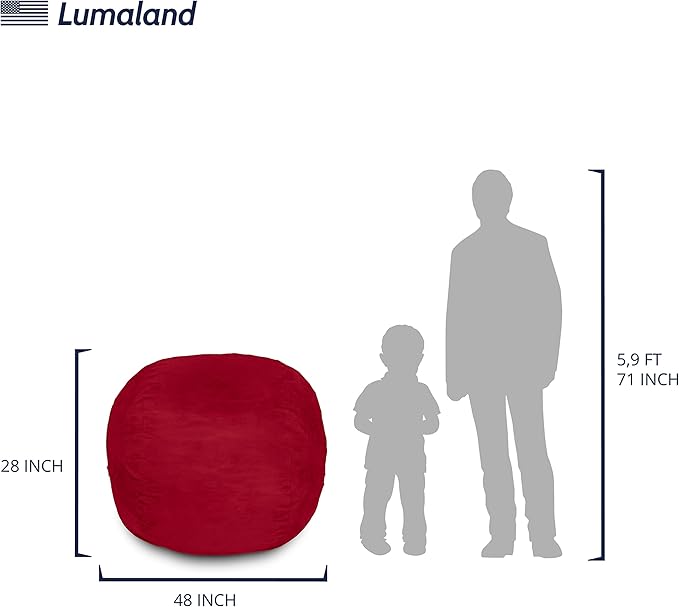Lumaland Luxurious 4ft Large Bean Bag Chair with Microsuede Cover - Ultra Soft, Foam Filling, Washable Bean Bag Sofa for Kids, Teenagers, Adults, Pets - Sack Chair for Dorm, Kid's Room - Red