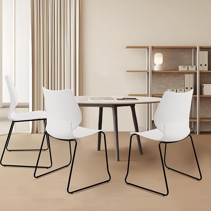 Stacking Chairs Set of 8, Stackable Waiting Room Chairs, Conference Chair with Back & Church Chairs No Wheels with Metal Legs, Suitable for Offices Conference Training Waiting Room, White