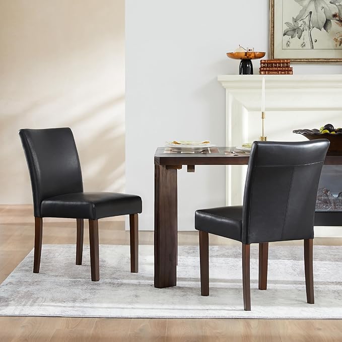 Watson & Whitely Upholstered Dining Chairs Set of 4, Faux Leather Armless Dining Room Chairs with Solid Wood Legs & Back Side Chair for Kitchen, Living Room, Restaurant, Black