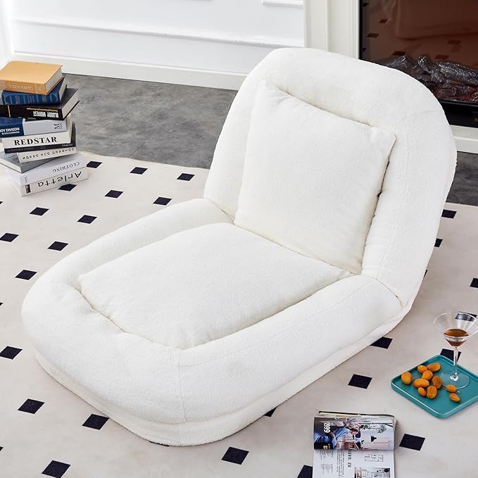 Beige Folding Sofa Chair - 5 Adjustable Positions for Comfort, Perfect Plush Lounge Chair for Gaming, Meditation, and Relaxing Moments!