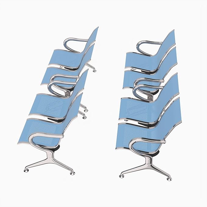 Kinfant 2-Seat Waiting Room Chair - Office Guest Reception Chairs with Ergonomic Backrests, Airport Waiting Bench with Armrests, Metal Waiting Furniture for Hospital, Bank, Salon (Blue, Set of 4)