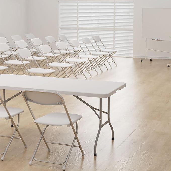 Folding Chairs 10 Pack, Heavy-Duty Plastic Foldable Chairs with Sturdy Metal Frame, 350 lbs Capacity, Stackable Portable for Weddings, Parties, Office, Indoor, Outdoor Events, White