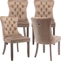 YeahFurn Espresso Brown Mid Century Modern Dining Chairs Set of 4, Velvet Upholstered Kitchen & Dining Room Chairs with Nailhead Trim & Solid Wood Legs, Elegant Sillas De Comedor (Coffee, 4 Pcs)